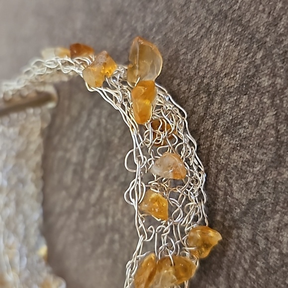 Vintage Sterling Silver Wire Wrapped Birdnest Amber Chip Bracelet - Picture 6 of 9